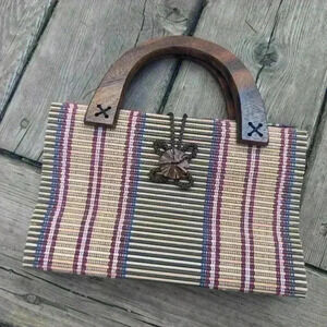Vintage small bag with wooden  handle